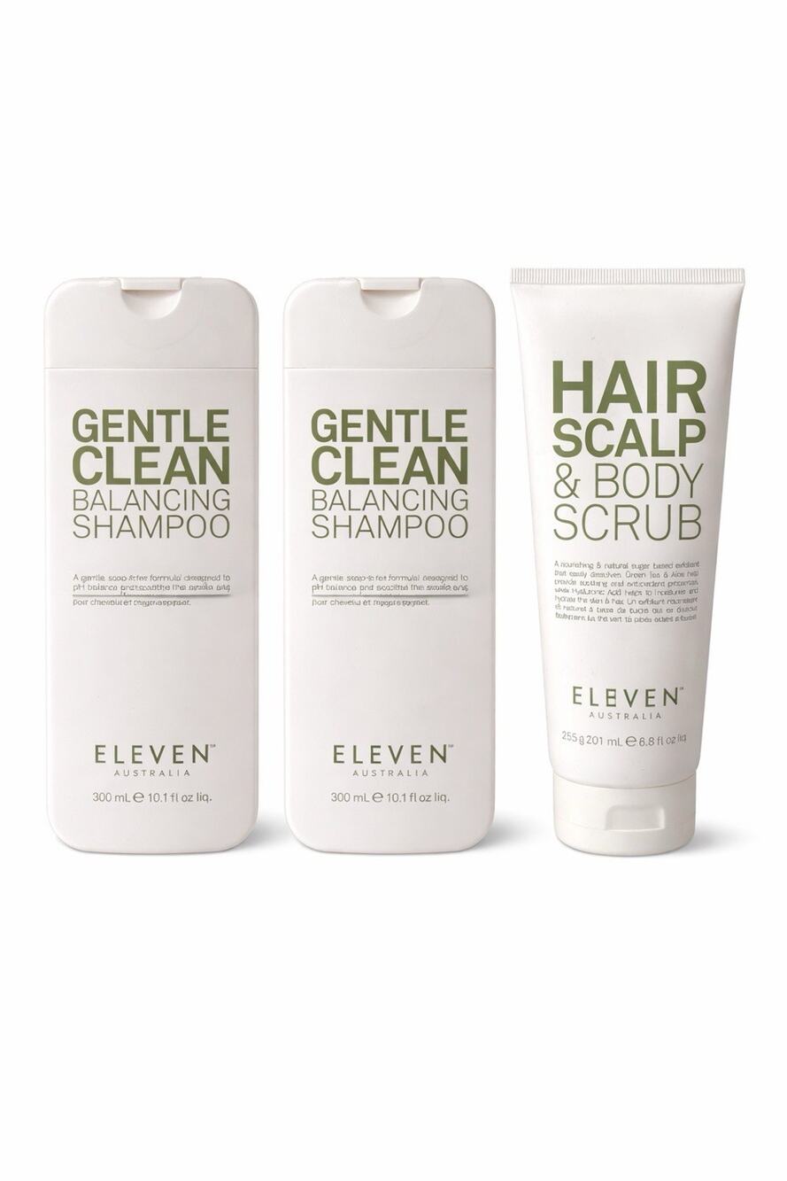 ELEVEN Gentle Clean Shampoo 2 Pack + Hair Scalp Body Scrub Set